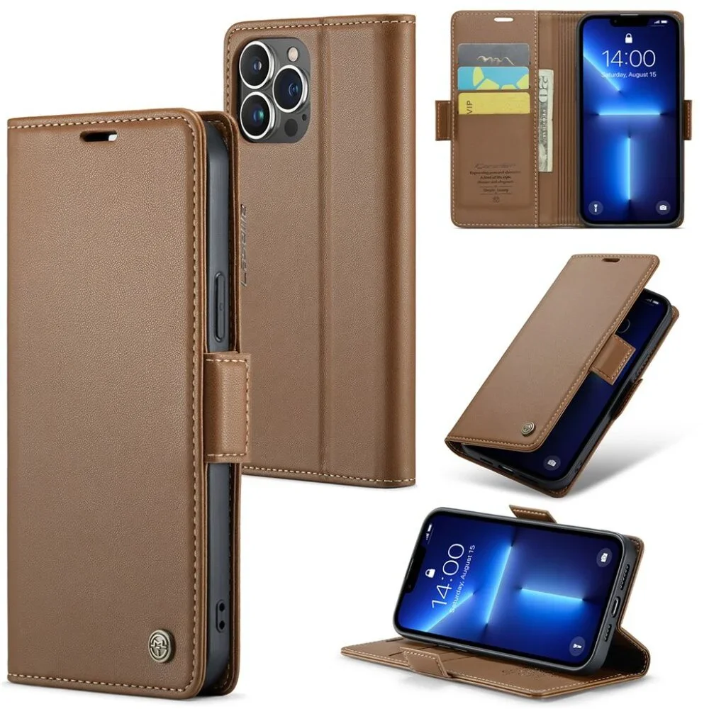 CaseMe 023 For iPhone 13 Pro Max Retro PU Leather Wallet Case Butterfly Buckle w